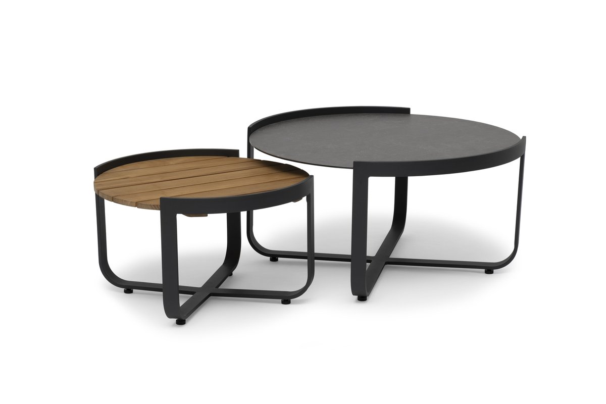 Lindeby Zweisatztisch, Kaffeetisch-Set Ø60/81 cm mit Alu Gestell charcoal