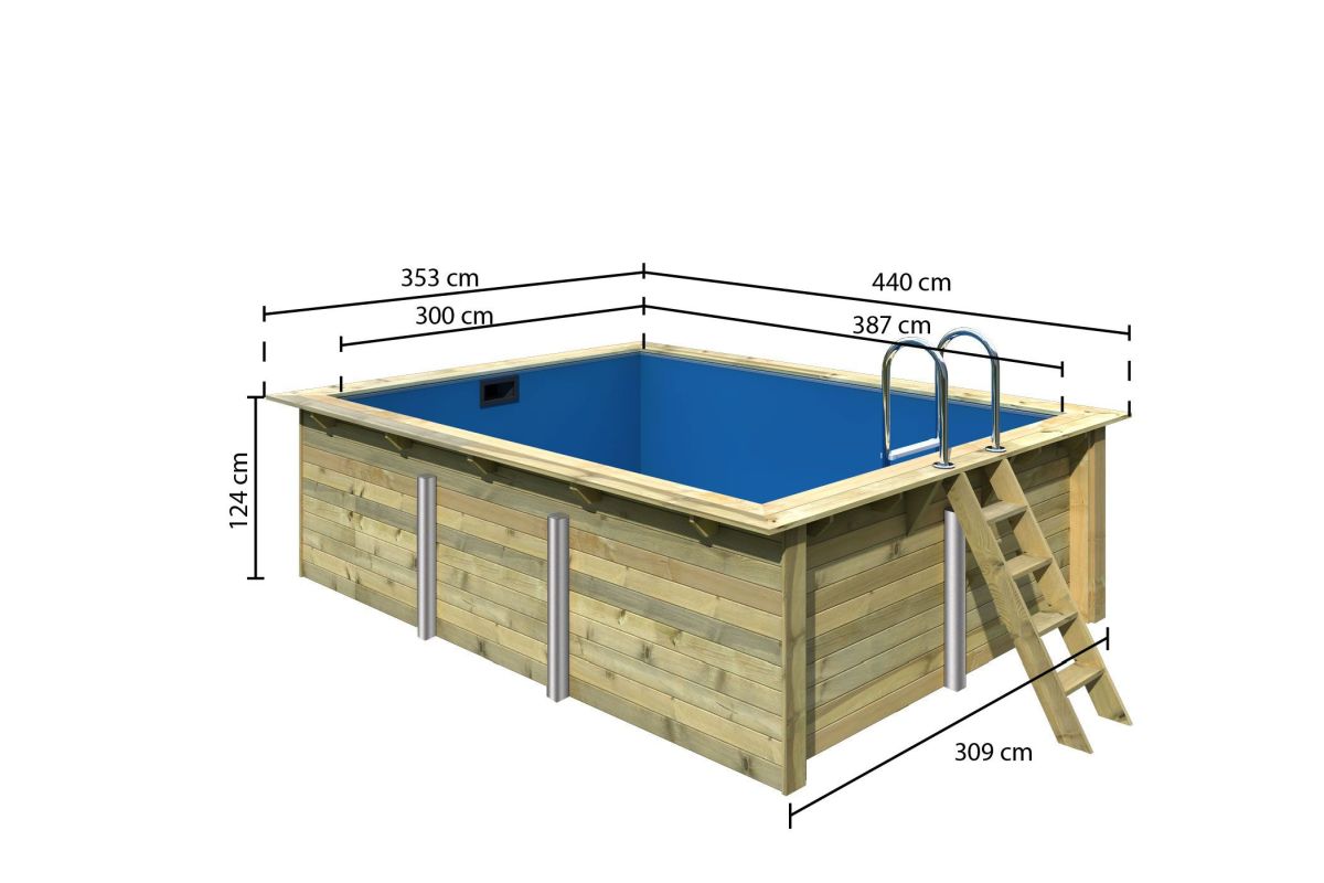Karibu Rechteckpool-Set 2 mit Filter, 353x440 cm, Holz kdi, Grundkorpus
