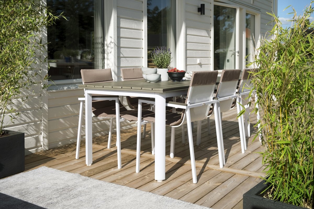 Arlöv Alu-Tisch weiß 200x90 cm mit Polywood-Oberfläche grau