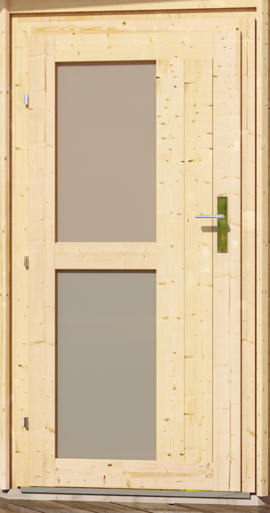 Karibu Saunahaus Norge - 231 x 196 cm, 38 mm Massivholz, naturbelassen|Einflügeltür Milchglas|ohne Ofen