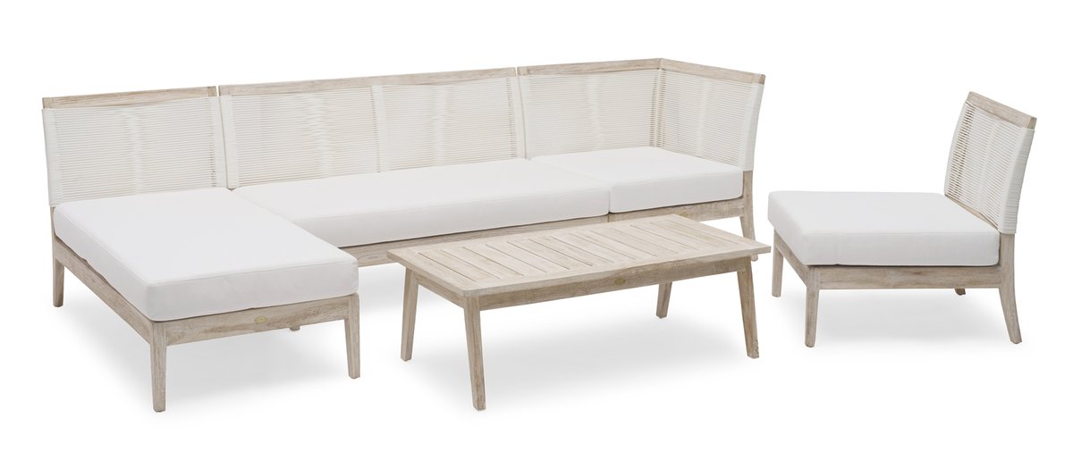 Wellington Lounge 2-Sitzer Modul, Teak whitewashed inkl. Polster