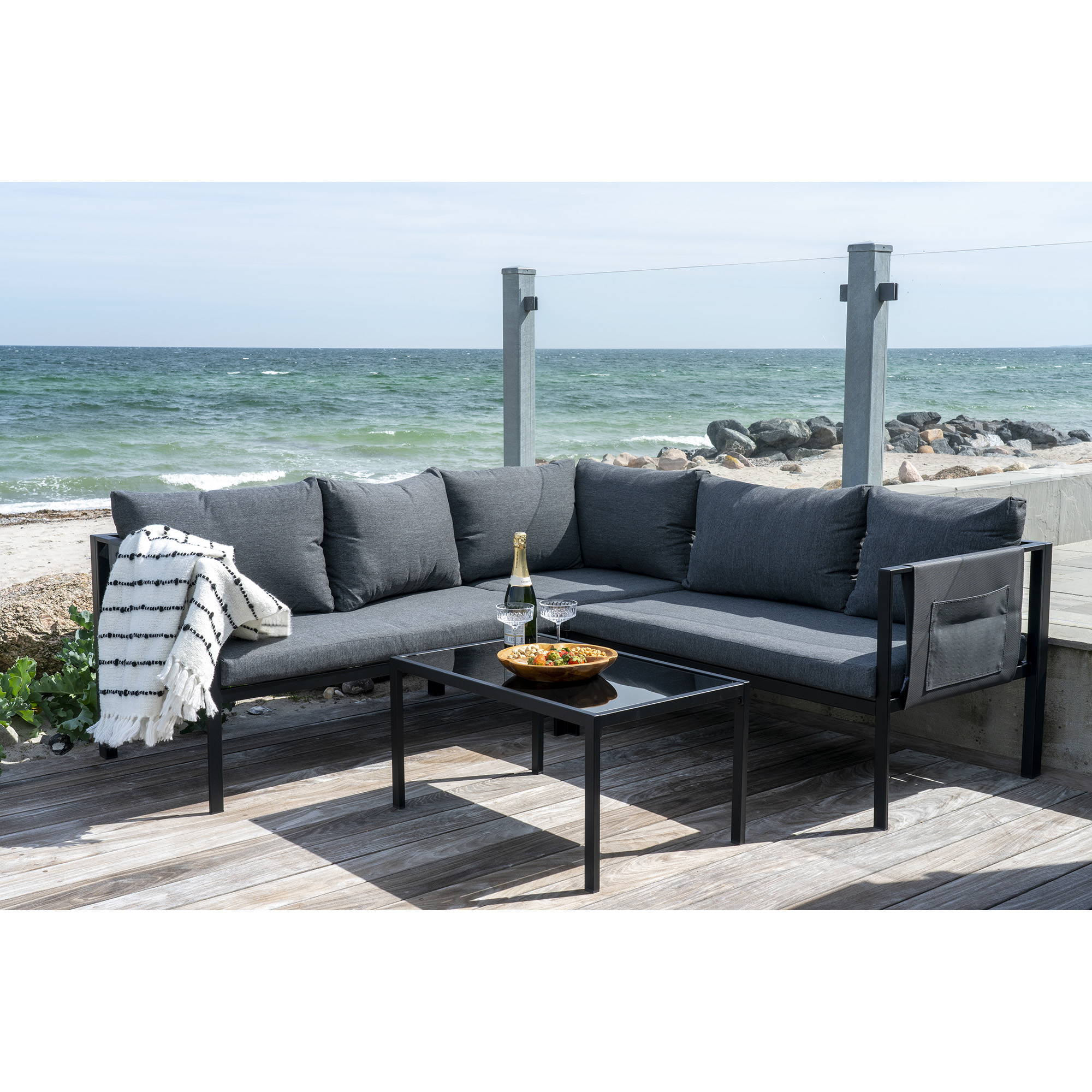 Cannes Lounge Set mit dunkelgrauen Kissen inkl. Couchtisch