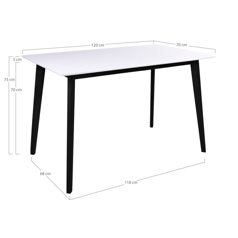 Rechteckiger Esstisch - Vojens, weiß und schwarz 120x70x75 cm