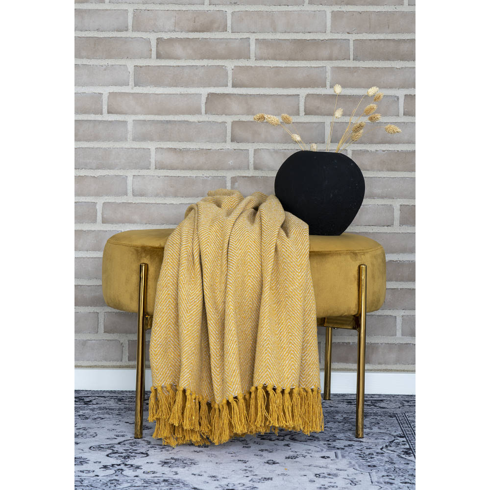 Pouf Samt-Hocker - Amadora, senfgelb Ø61 cm