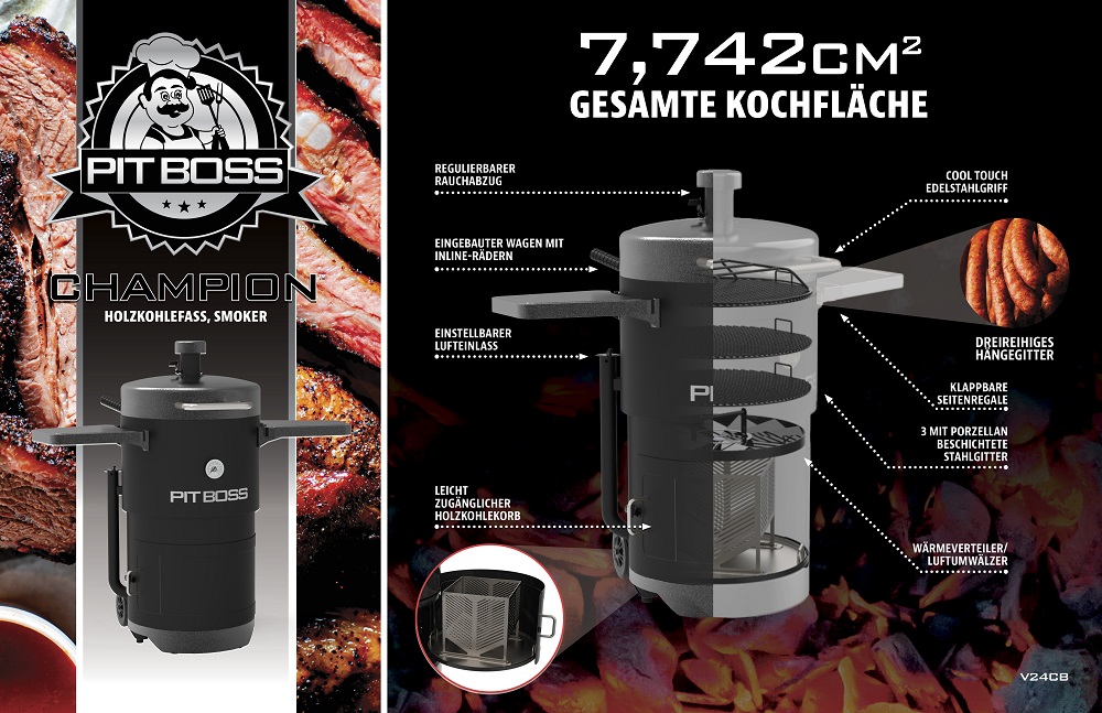 Pit Boss Champion Holzkohle Barrel Smoker, Räucherofen