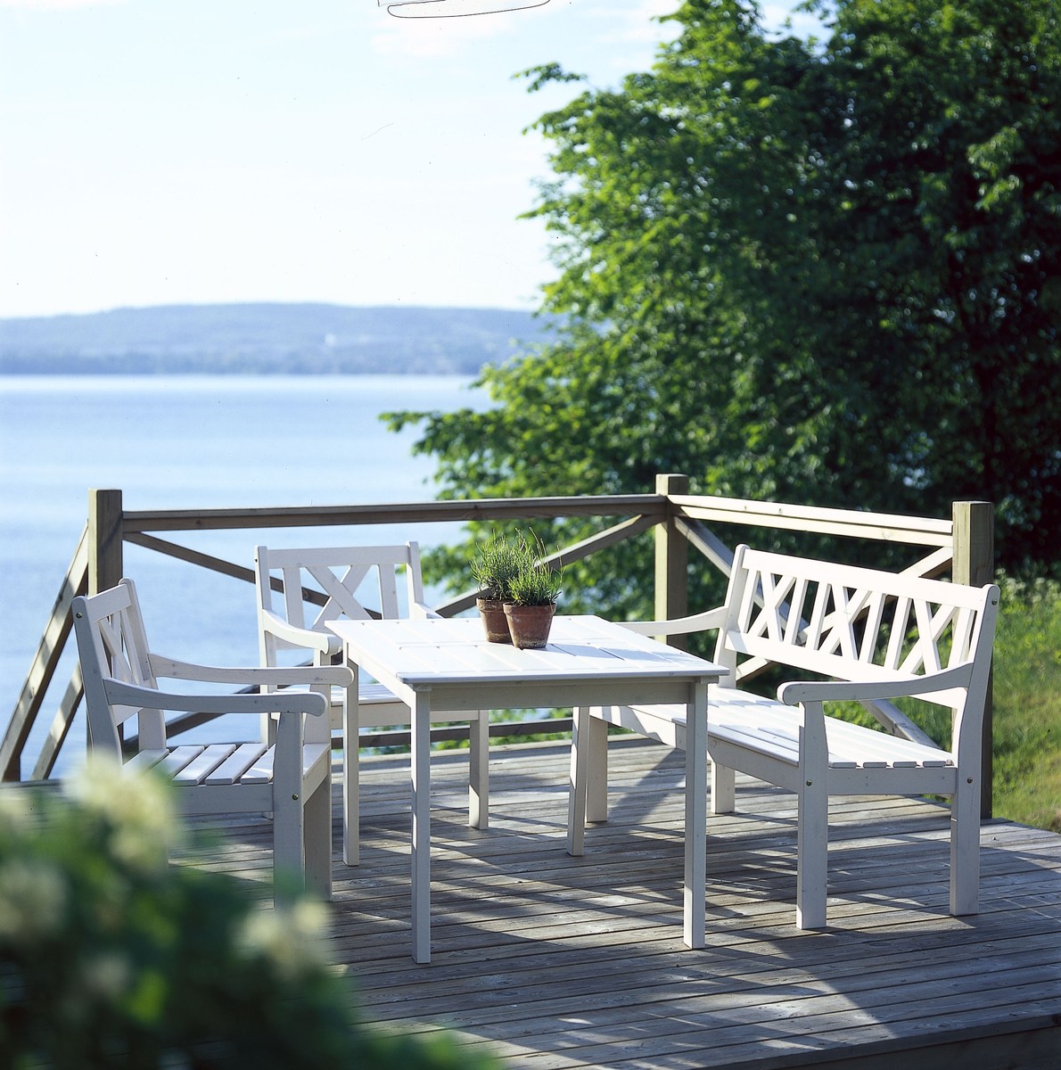 Läckö 3-Sitzer Gartenbank, FSC-Kiefernholz weiß