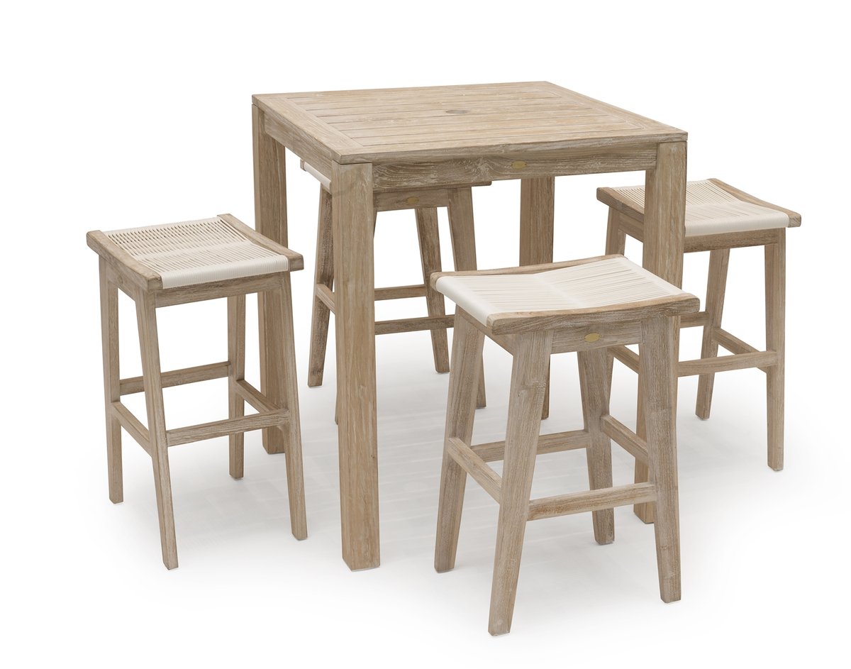 Wellington Barhocker Teak whitewashed / Geflecht weiß, 50 x 40 x 76 cm