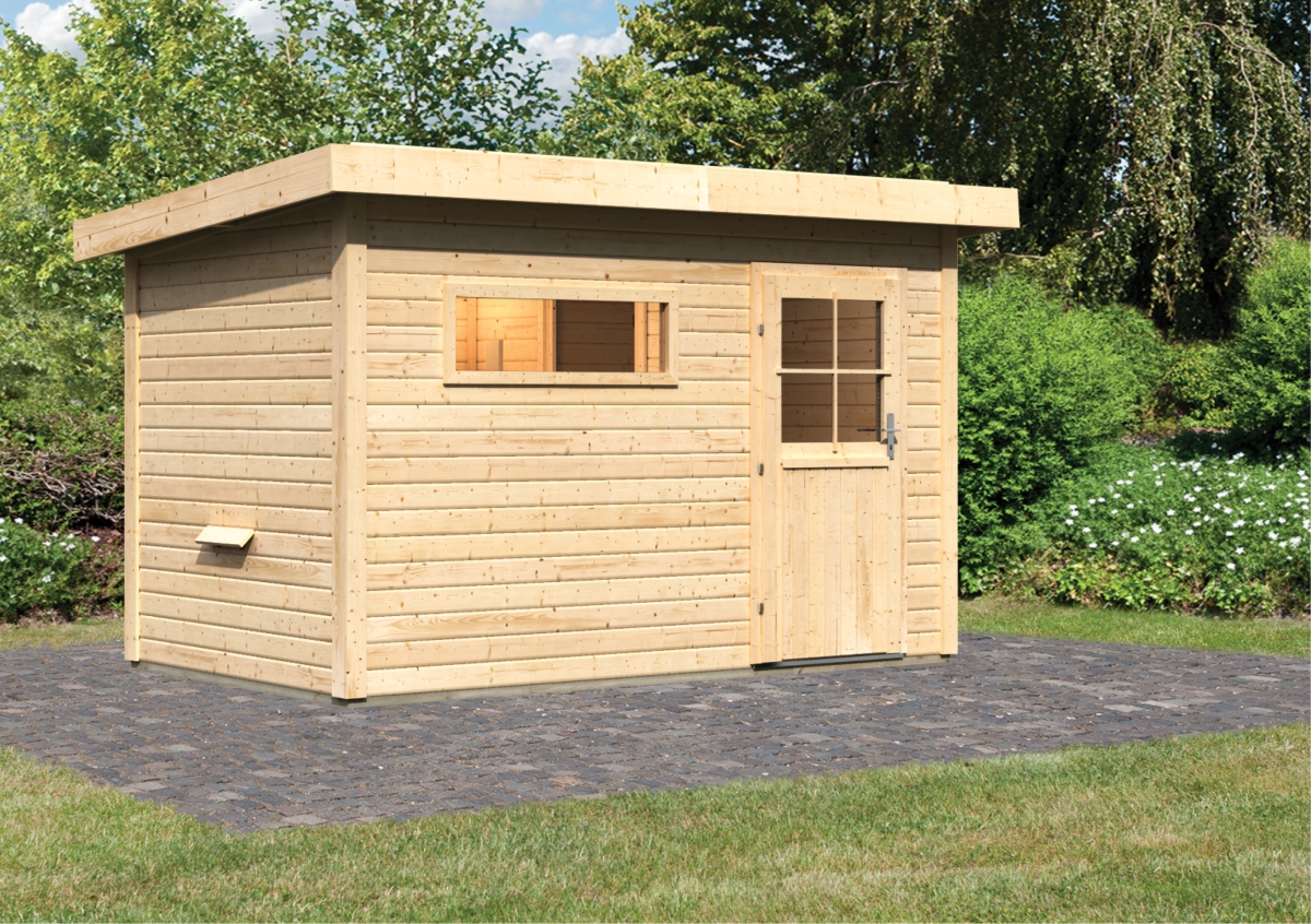 Karibu Saunahaus Suva 1, 336 x 196 cm, 38 mm WOODfeeling, naturbelassen|ohne Ofen