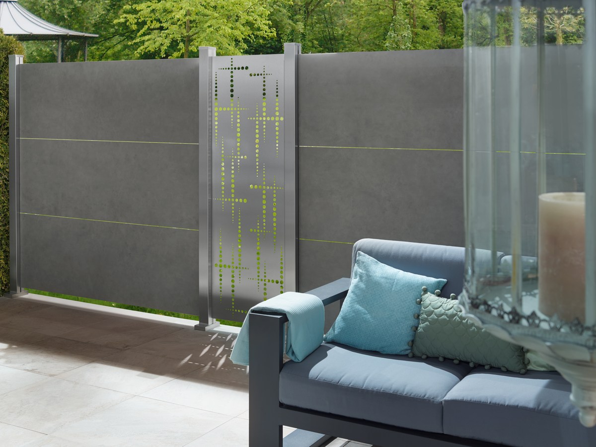 SYSTEM KERAMIK XL Sichtschutz Zement 180x180 cm, Zaunfeld-Set Zementoptik