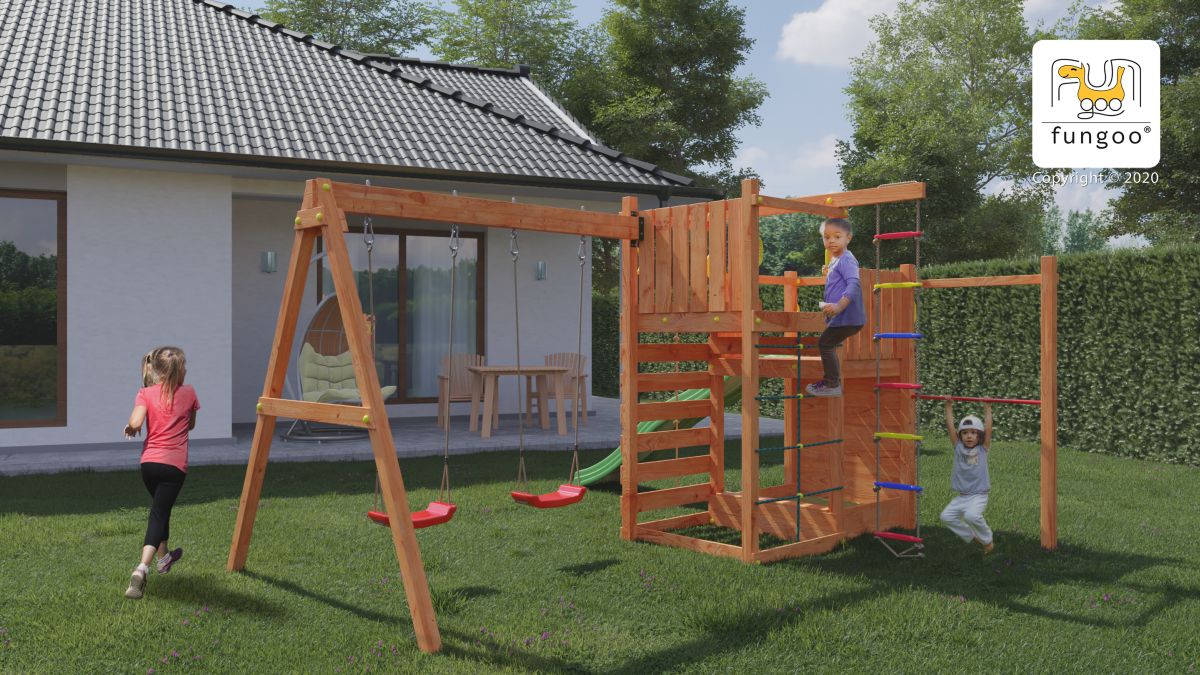 Fungoo Kletterturm CLIMBING STAR 3, teak-farben lasiert