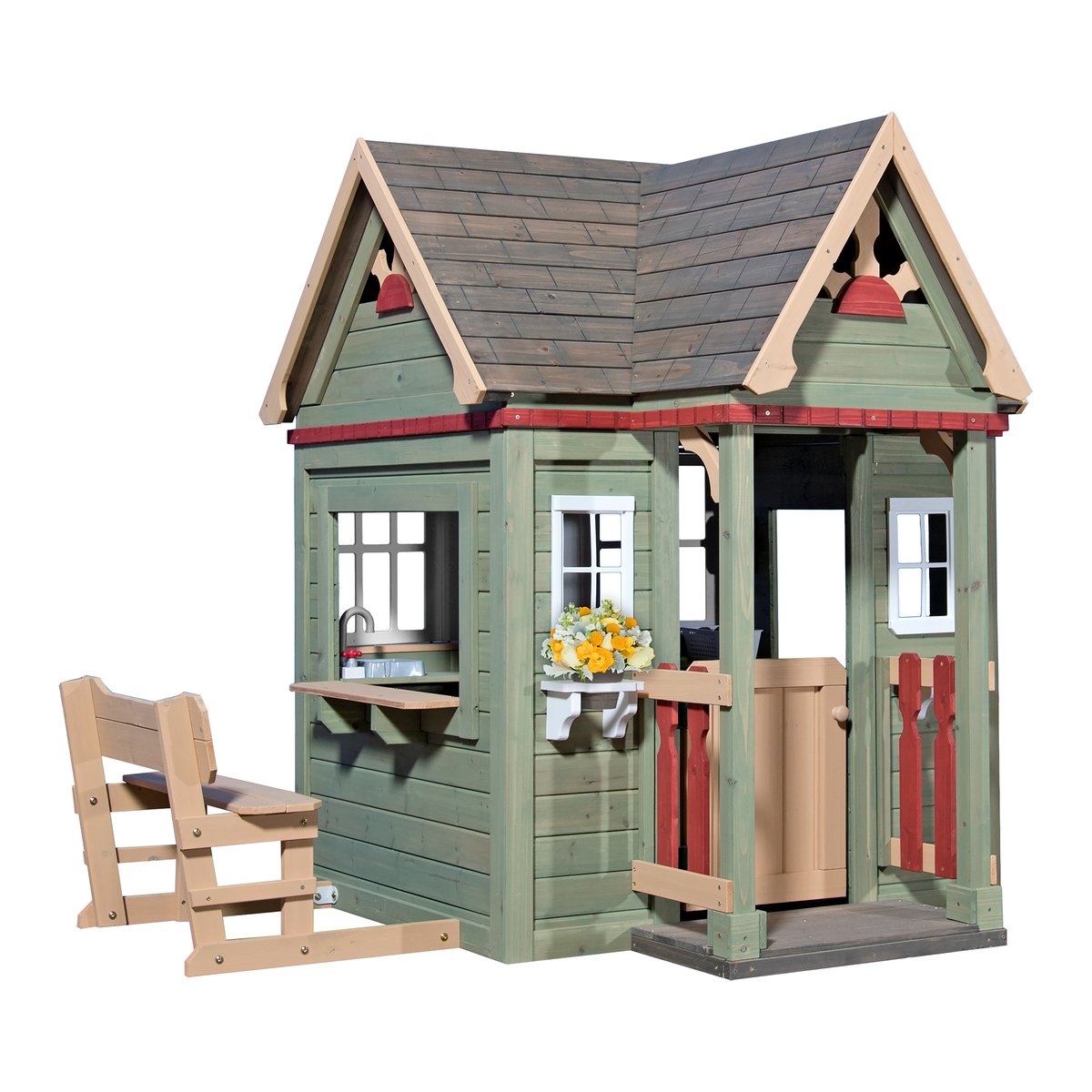 Kinderspielhaus Victorian Inn mit Küche und Gartenbank