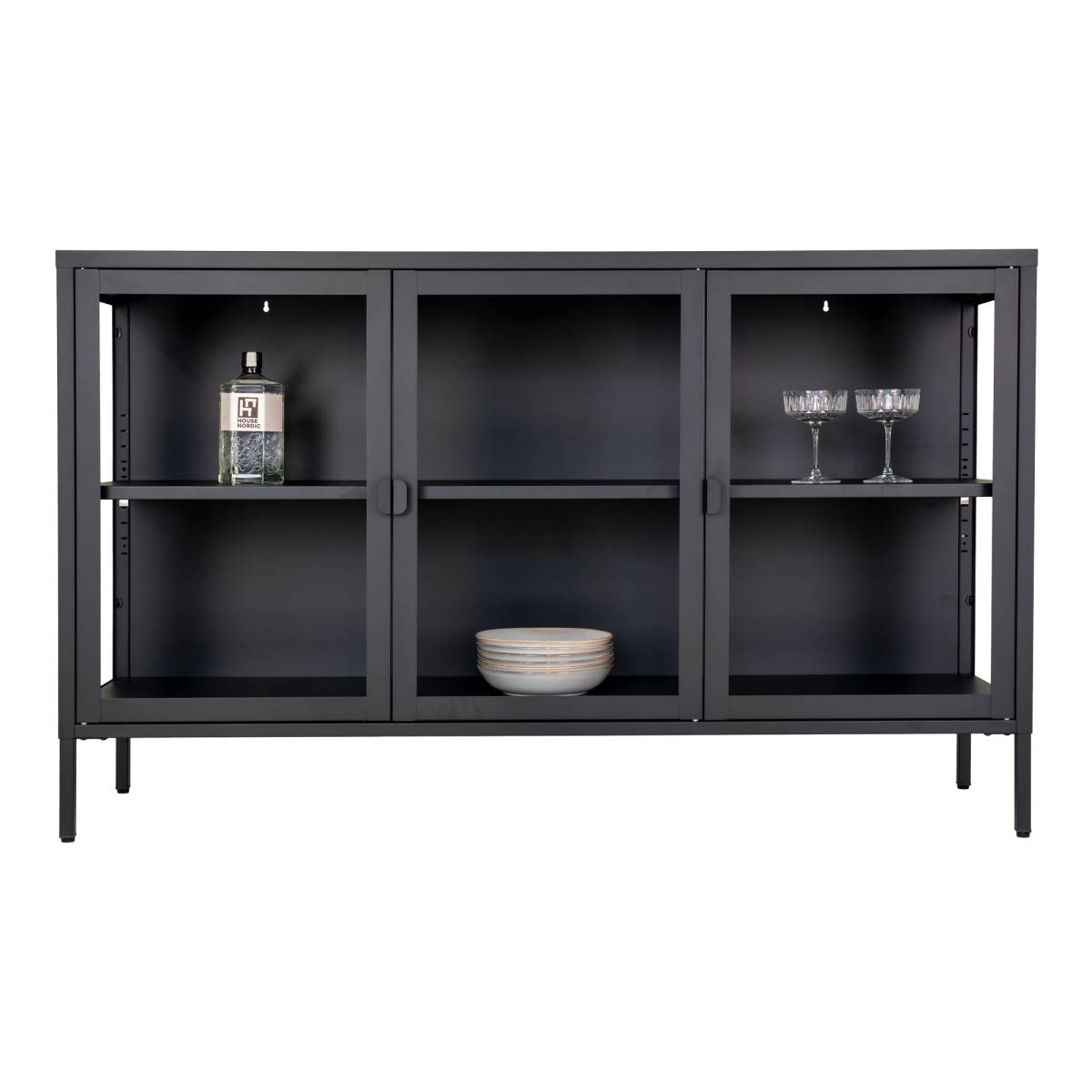 Sideboard - Brisbane, schwarz mit Glastüren 40x140x85 cm