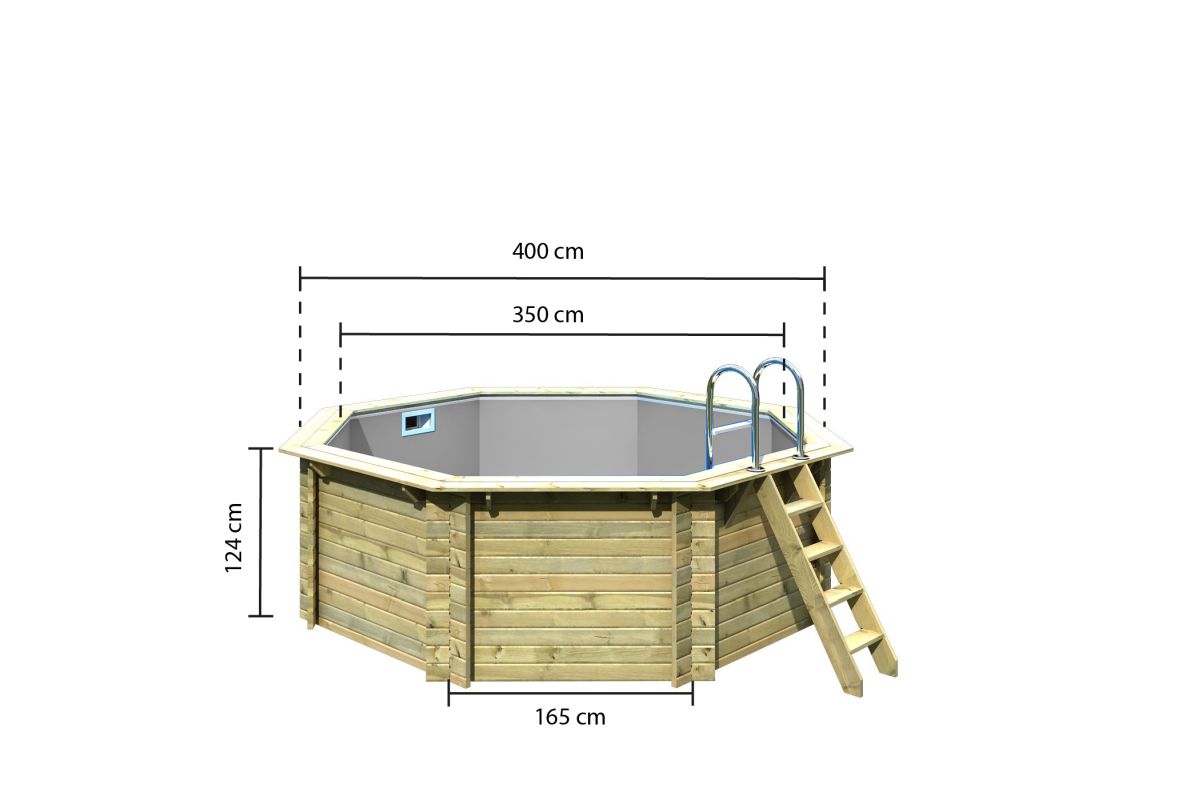 Karibu Pool Modell 1A Classic 400x400 cm, Holz kdi mit grauer Poolfolie 