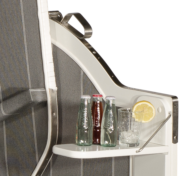 Strandkorb Classic weiß Bullauge mit Stoff 198 und Extras, 2-Sitzer Halblieger von SonnenPartner