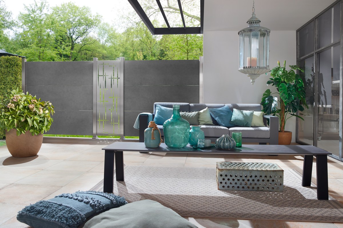 SYSTEM KERAMIK XL Sichtschutz Zement 180x180 cm, Zaunfeld-Set Zementoptik
