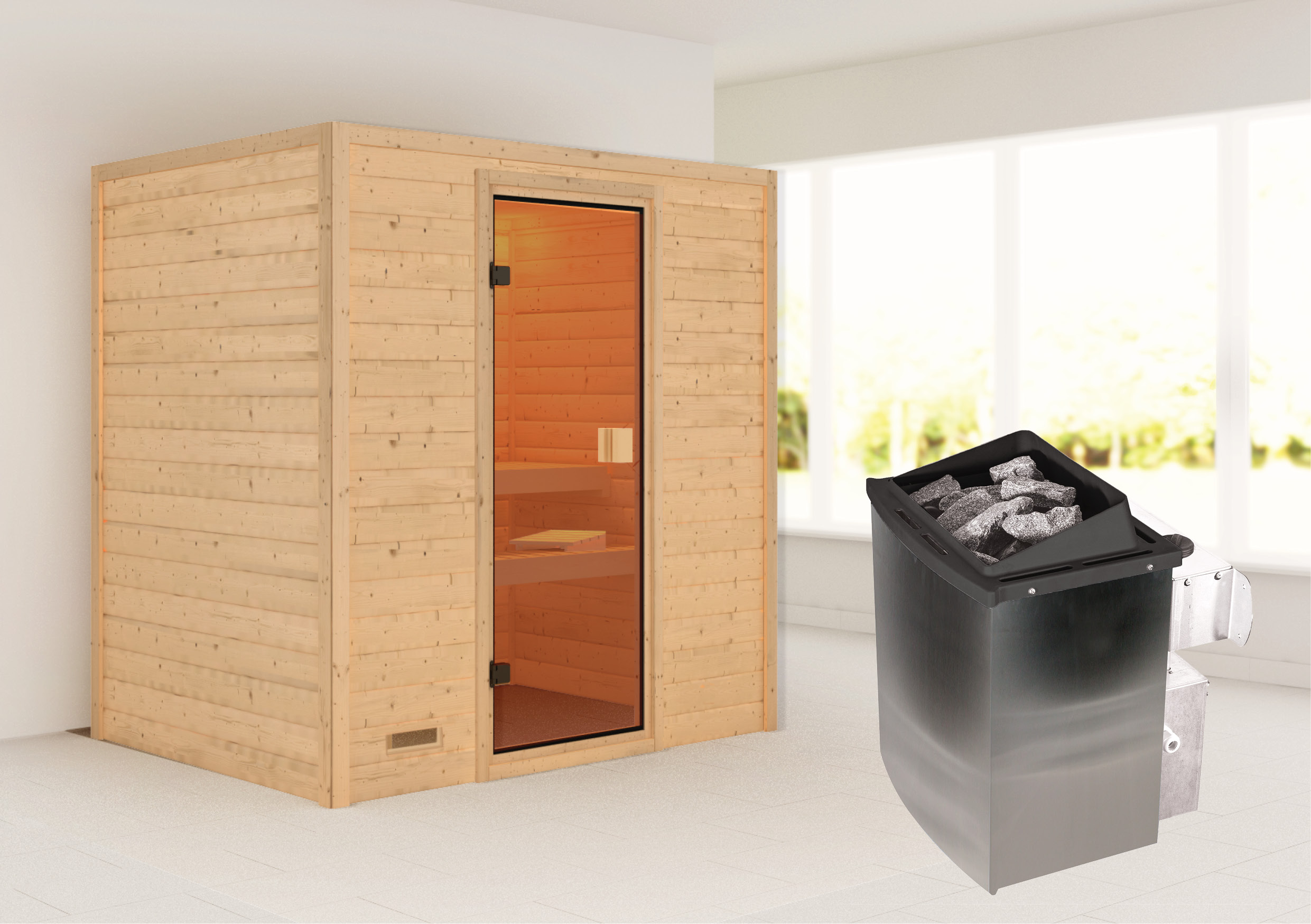 Aktionssauna Kemi 1 mit Fronteinstieg - 196x146 cm|Set-Ofen 1