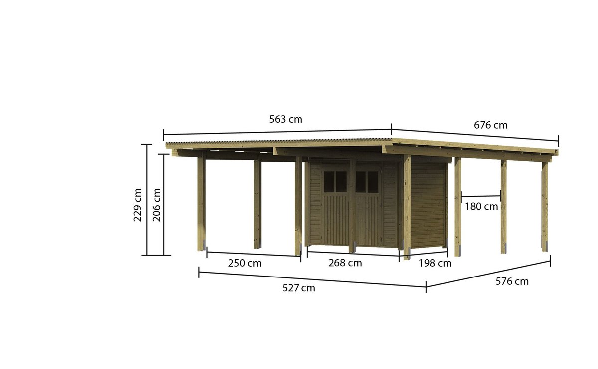 Doppelcarport ECO 2 mit Abstellraum klein - 563x676 cm, kdi