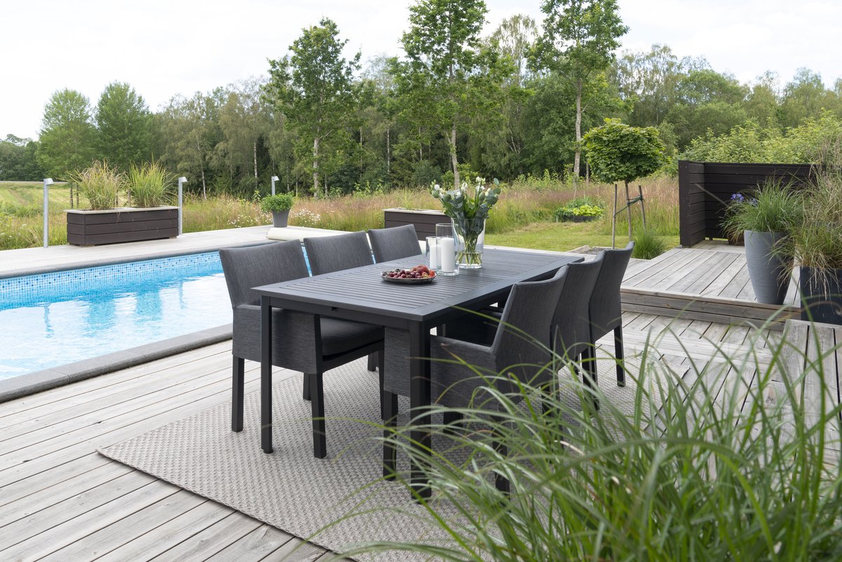 Adelshamn 2er-Set Dining Chairs Alu schwarz mit grauer Polsterung