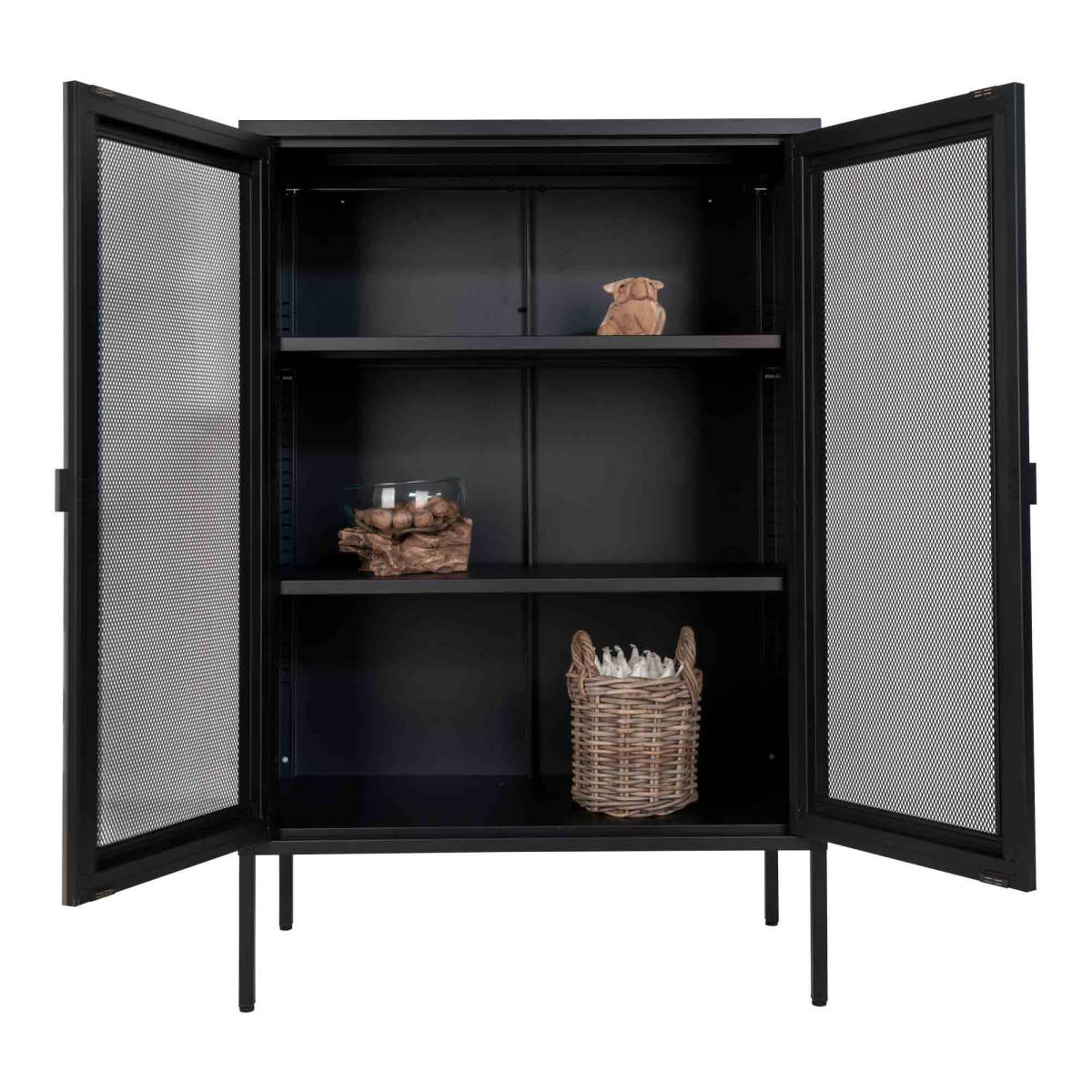 Vitrine - Melbourne, schwarz mit Gittertüren