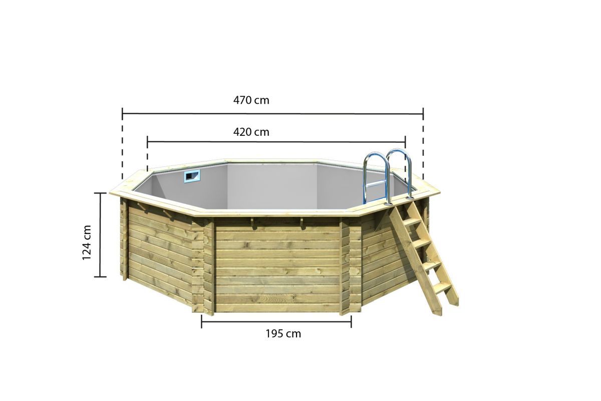 Karibu Pool Modell 2A Classic 470x470 cm, Holz kdi mit grauer Poolfolie