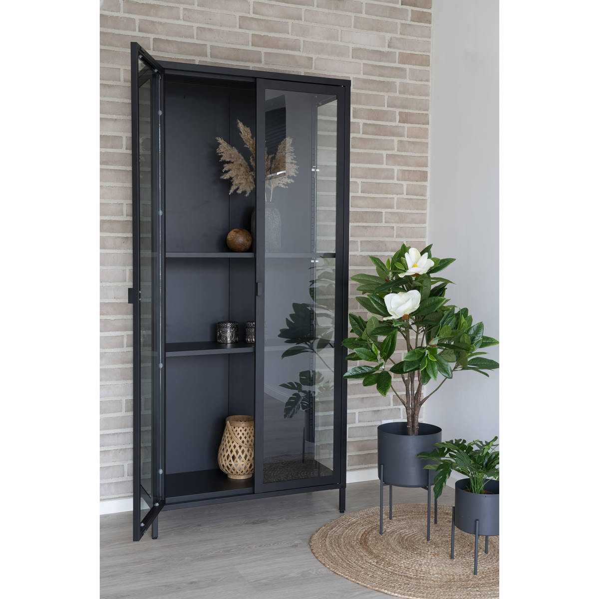 Vitrine - Brisbane, schwarz mit Glastüren