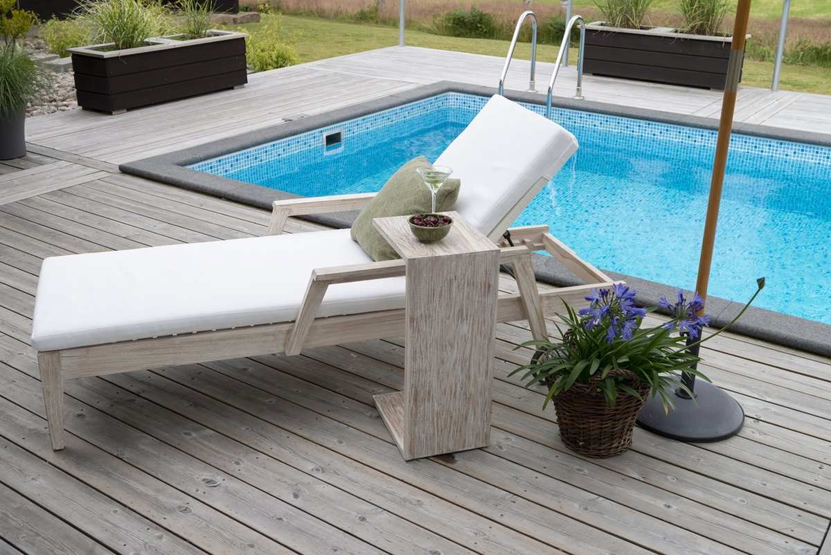 Wellington Sonnenliege Teak whitewashed mit Polsterauflage
