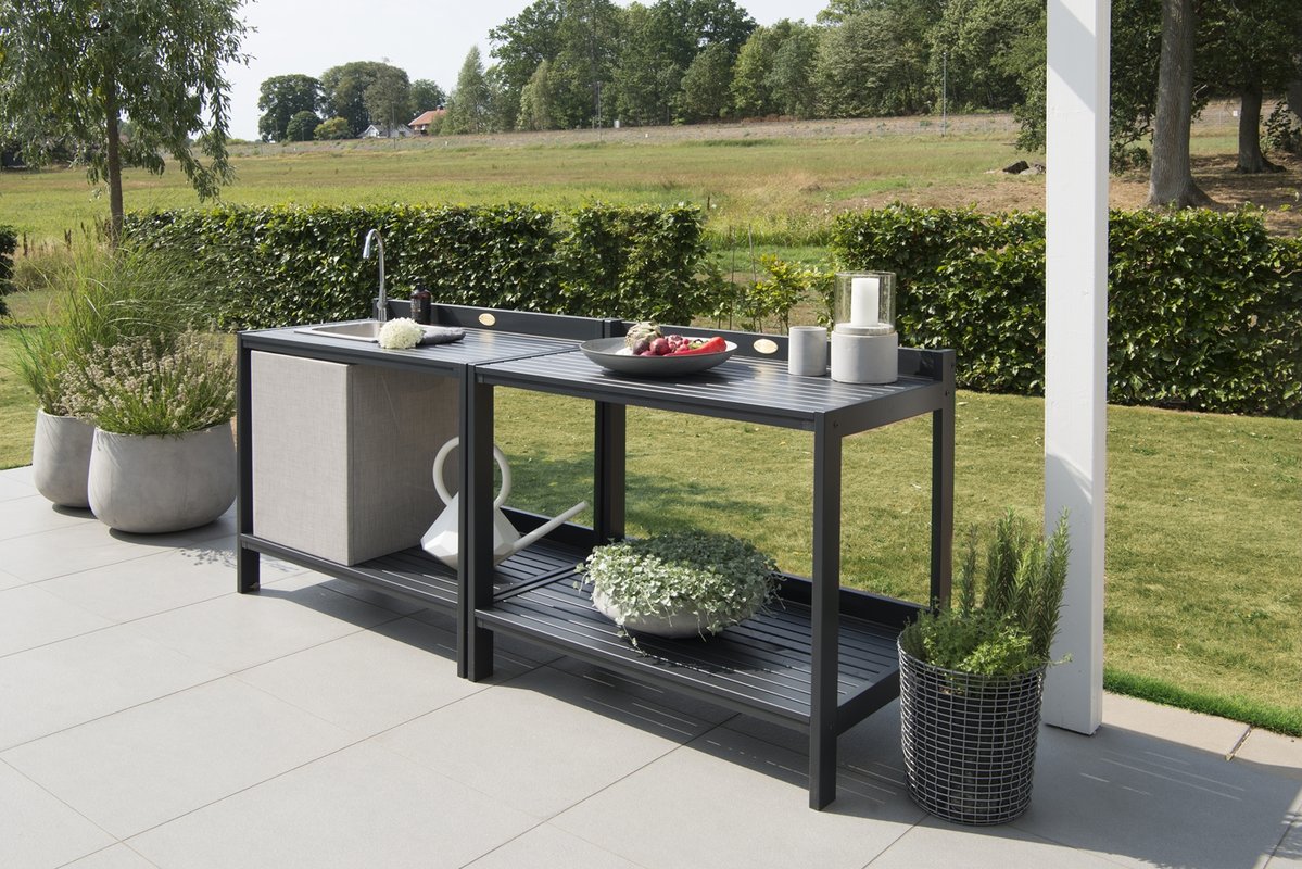 Läckö Outdoor-Küche  110x61x98 cm mit Becken, Kiefer orkangrau