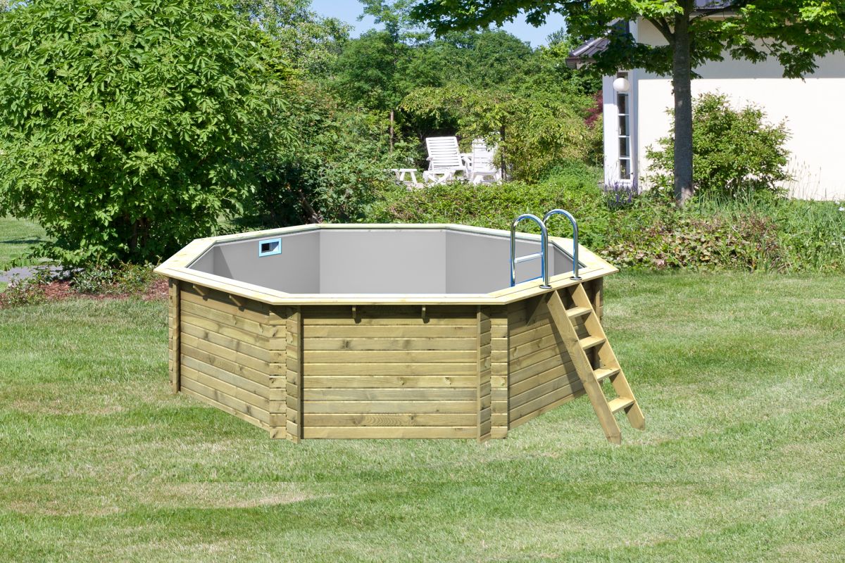 Karibu Pool Modell 2A Classic 470x470 cm, Holz kdi mit grauer Poolfolie