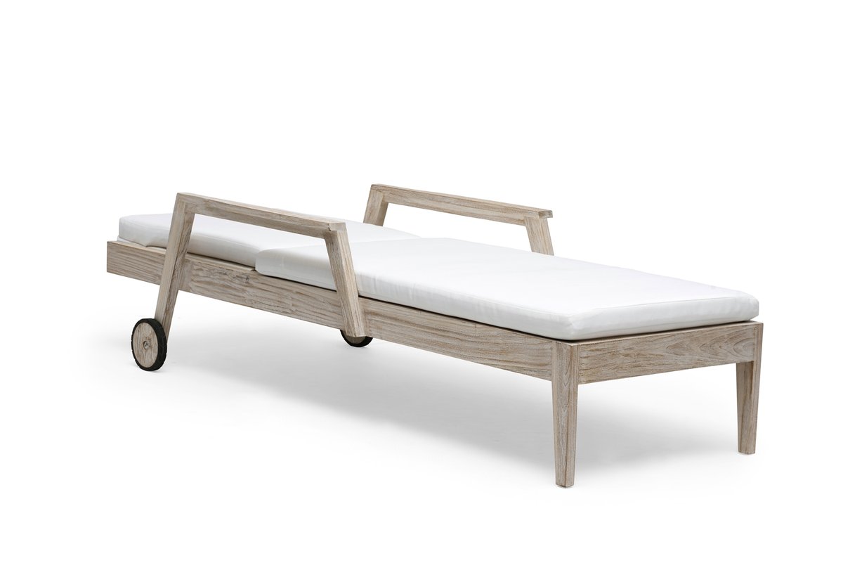 Wellington Sonnenliege Teak whitewashed mit Polsterauflage
