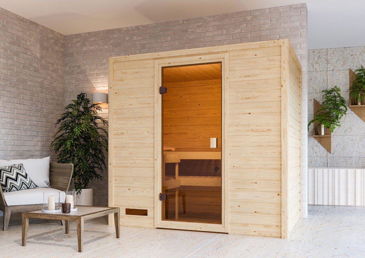 Aktionssauna Valida 2 - 195x145 cm, Fronteinstieg|ohne Fenster|ohne Ofen
