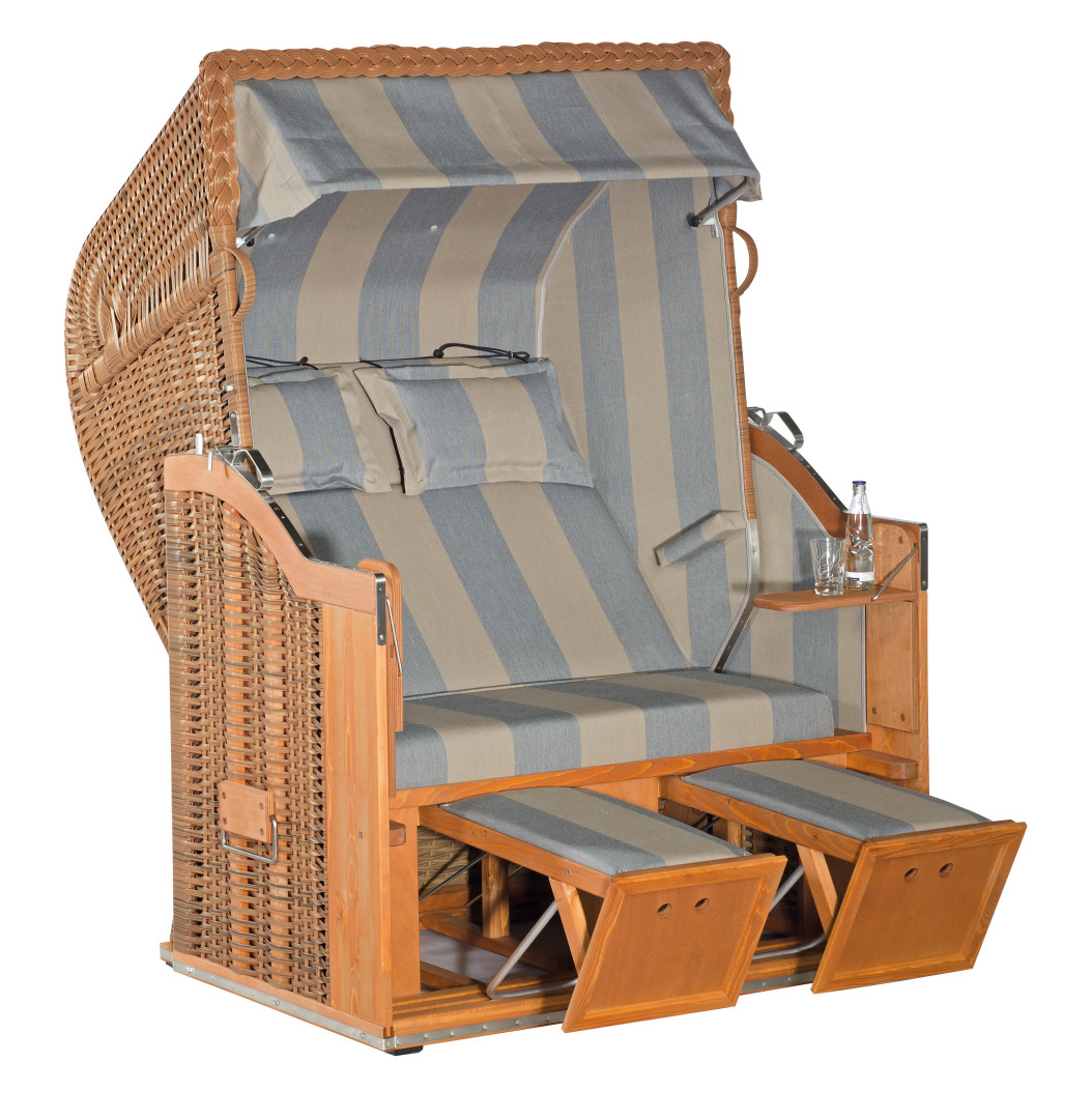 Strandkorb Classic marone mit Stoff 74 und Extras, 2-Sitzer Halblieger von SonnenPartner
