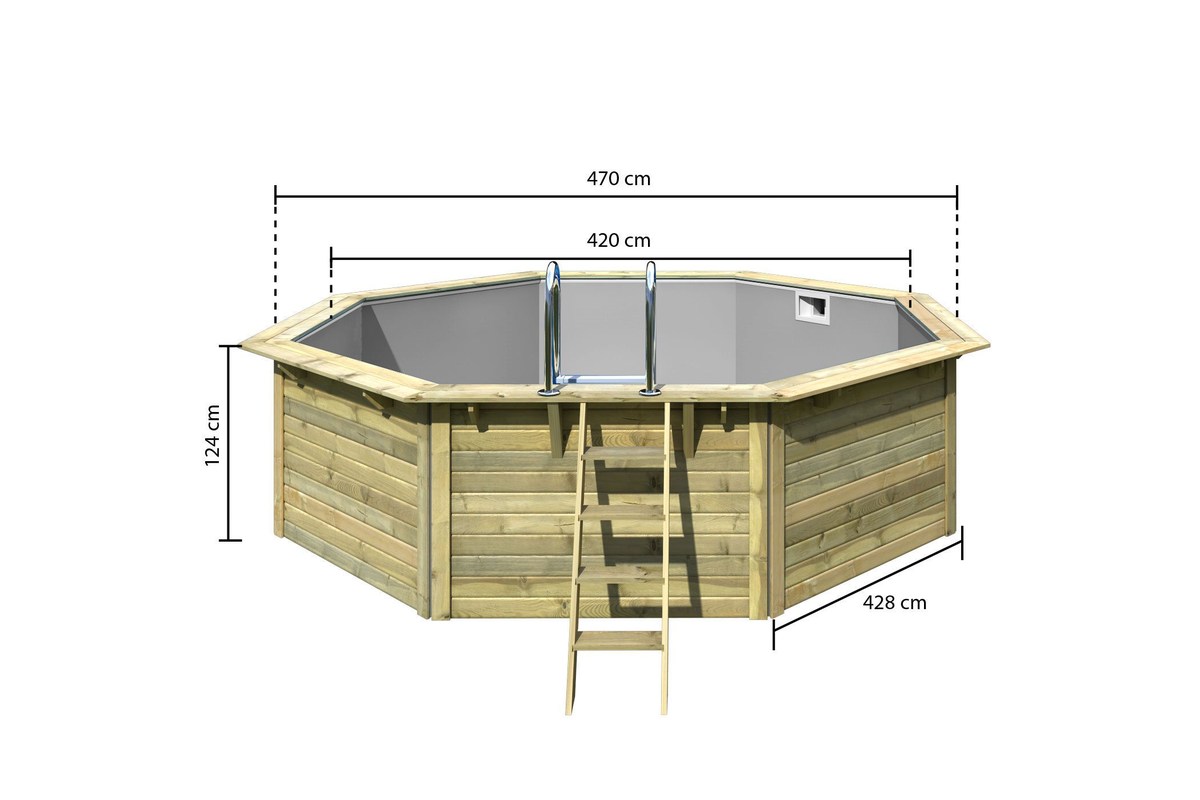 Achteck-Pool X2 470x470 cm, Holz kdi/Folie grau, Karibu