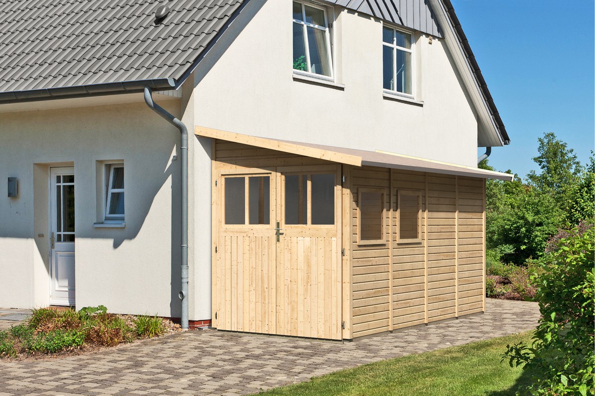 Anlehnhaus Wandlitz 4 - 181x355 cm, 19 mm Holz naturbelassen, Karibu