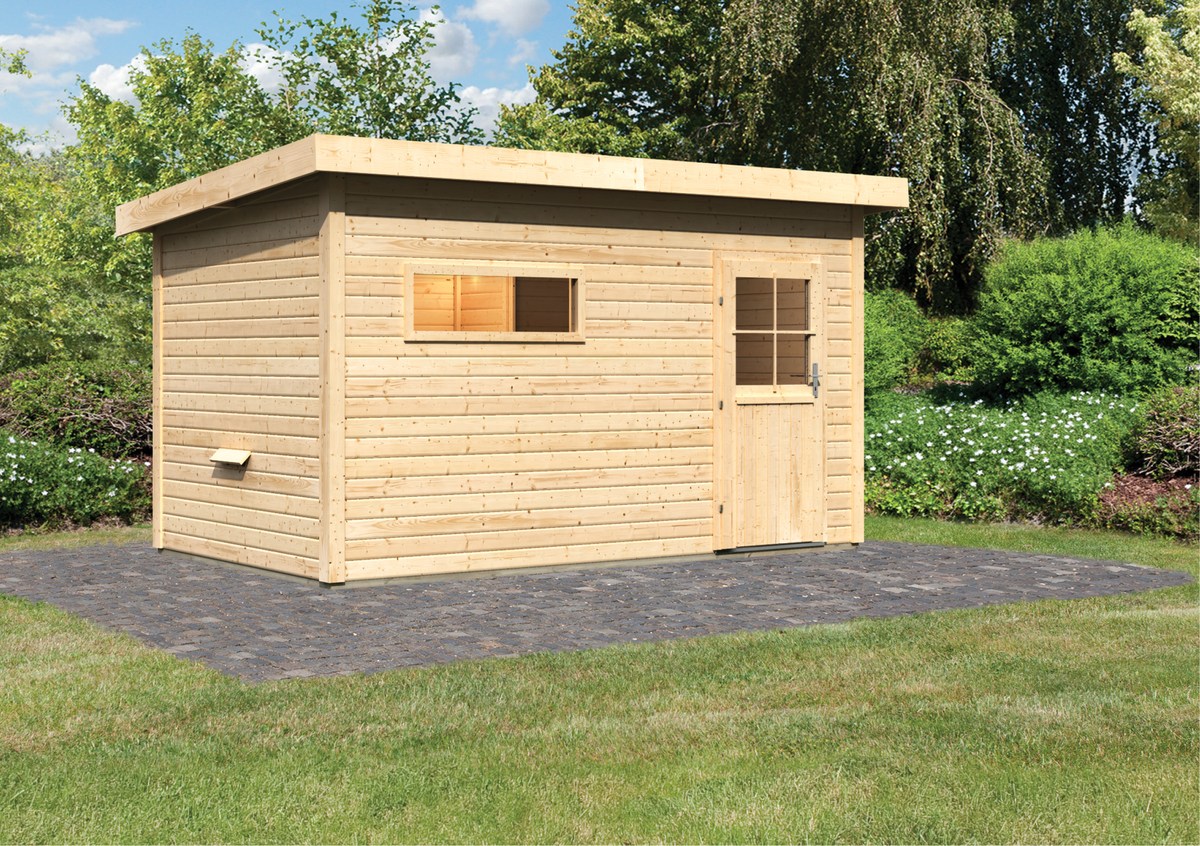 Karibu Saunahaus Suva 3, 396 x 231 cm, 38 mm WOODfeeling, naturbelassen|ohne Ofen