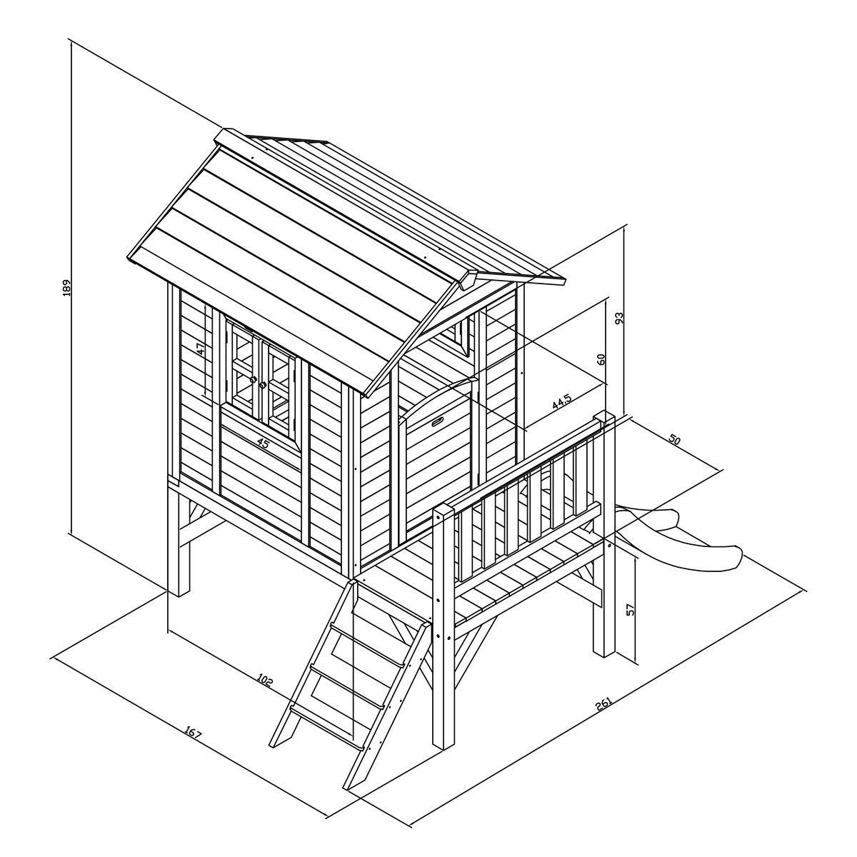 AXI Kinderspielhaus Lodge XL grau/weiß mit Rutsche weiß