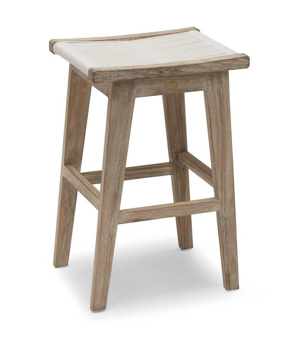 Wellington Barhocker Teak whitewashed / Geflecht weiß, 50 x 40 x 76 cm