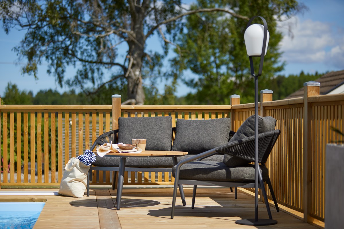 Ekeryd Teak-Loungetisch Ø 80 cm, Beine Alu anthrazit