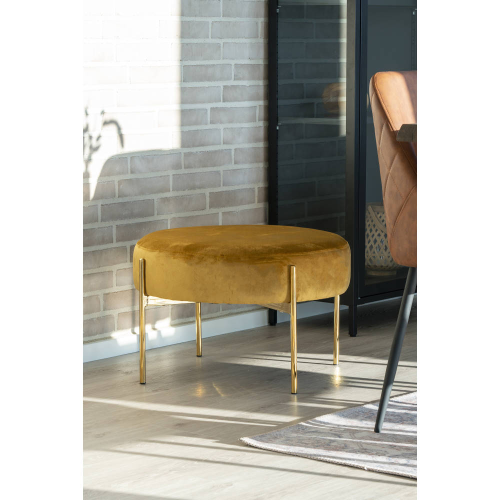 Pouf Samt-Hocker - Amadora, senfgelb Ø61 cm