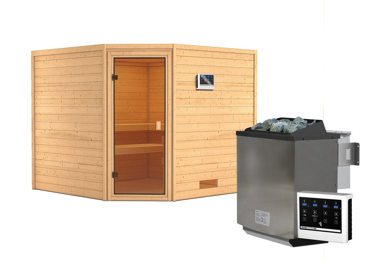 Aktionssauna Turku 3 - 231x231 cm, 38 mm Massivholzsauna|Set-Ofen 3