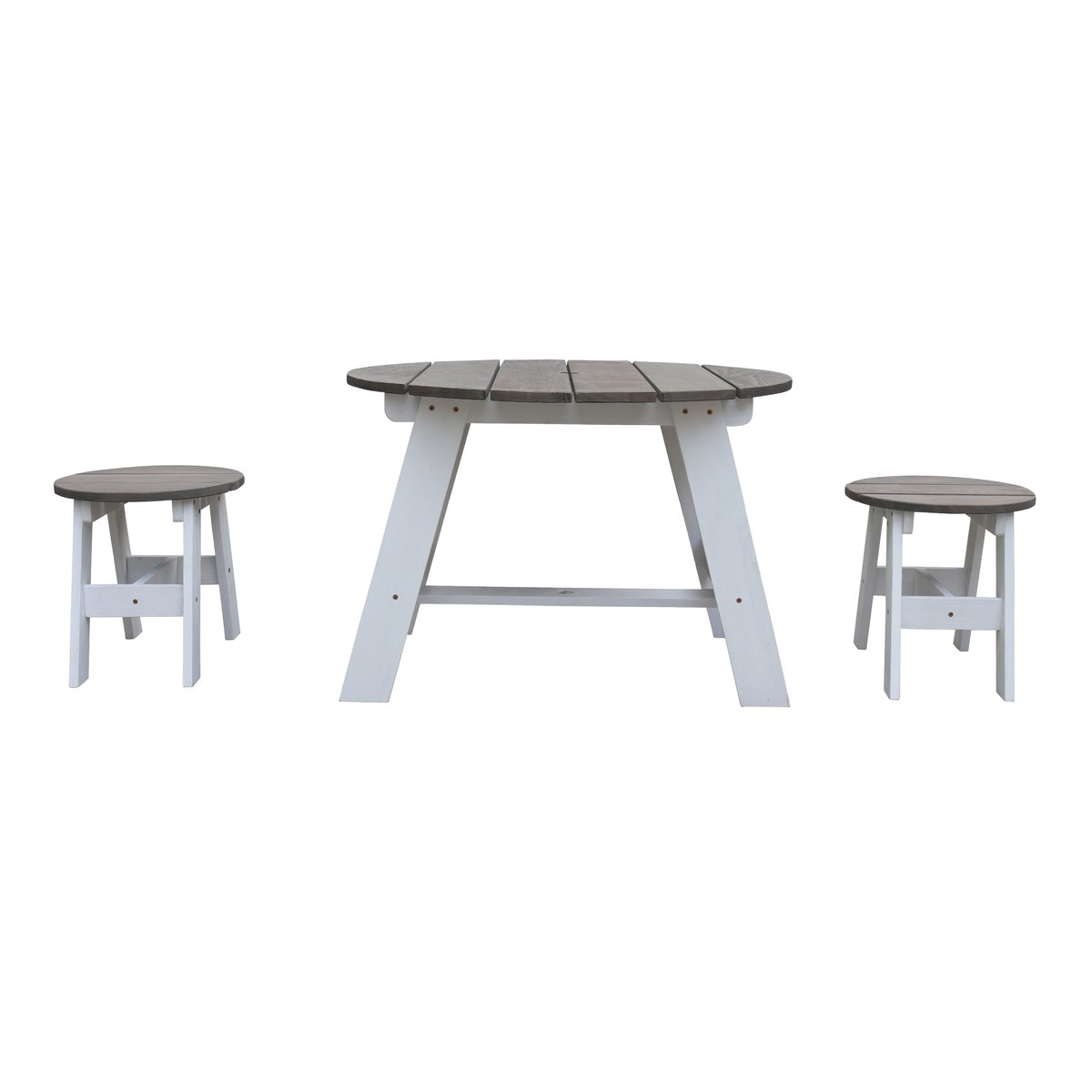 Kinder-Picknickset 3-teilig rund, Hemlockholz grau/weiß