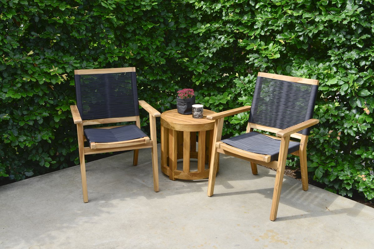 Ardernäs Teak-Gartensessel / Dining Chair mit schwarzer Schnurbespannung