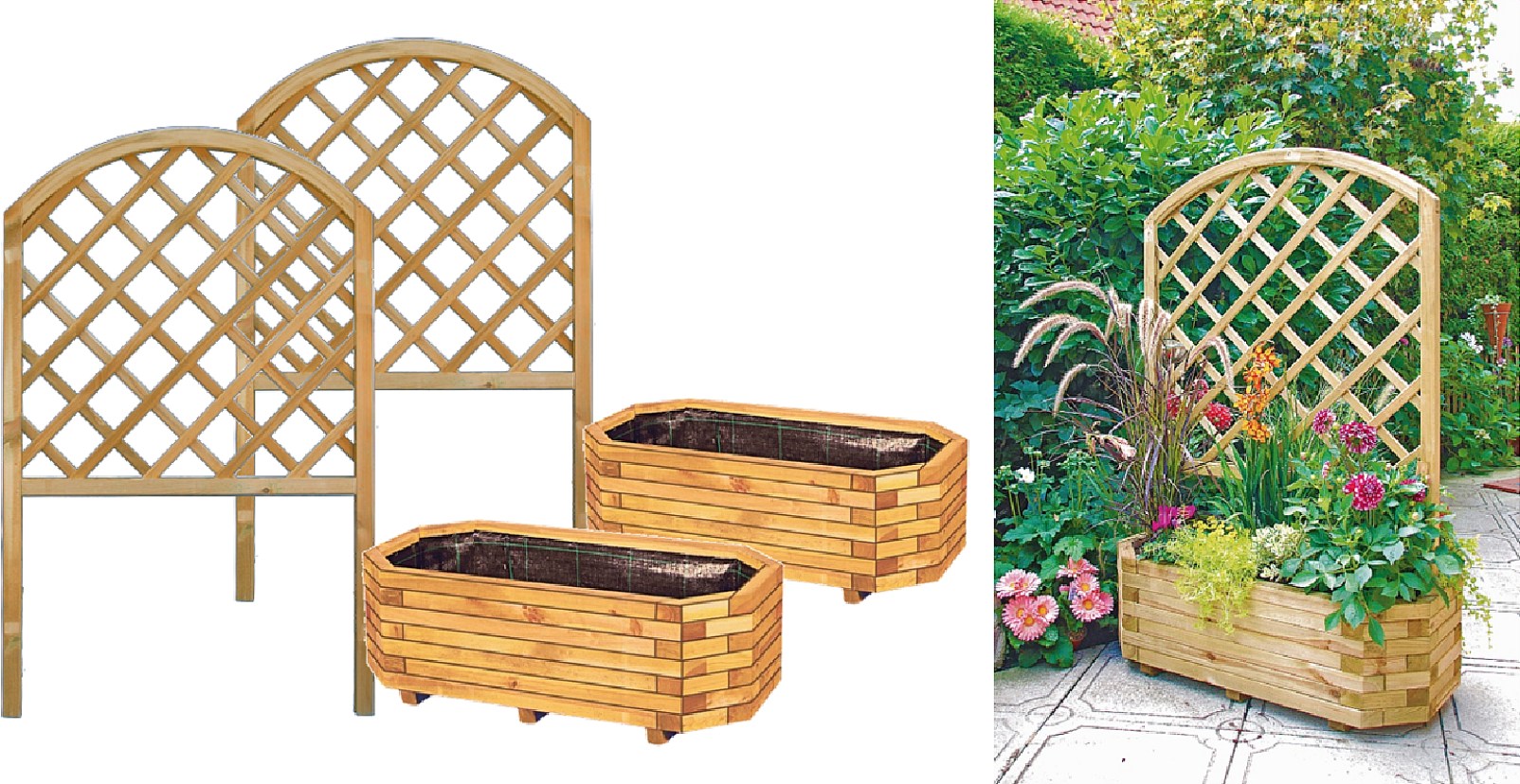 Blumenkübel-Bundle DETROIT - 2/3 Pflanzkästen mit Rankelement
