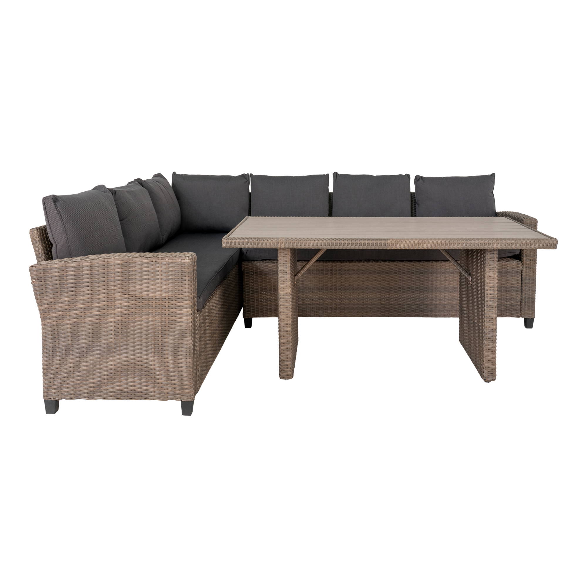 Asolo Lounge Set aus grauem Kubu-Rattan mit Kissen inkl. Couchtisch