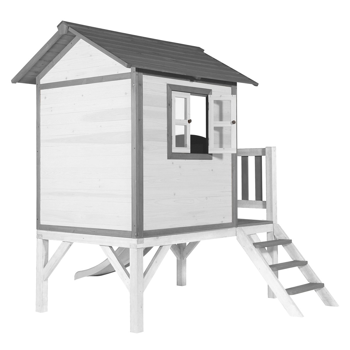 AXI Kinderspielhaus Lodge XL grau/weiß mit Rutsche weiß