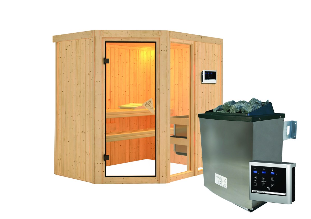 Aktionssauna Varberg "Premium" 1 - 196x151 cm, 68 mm Systemsauna | Set-Ofen 2