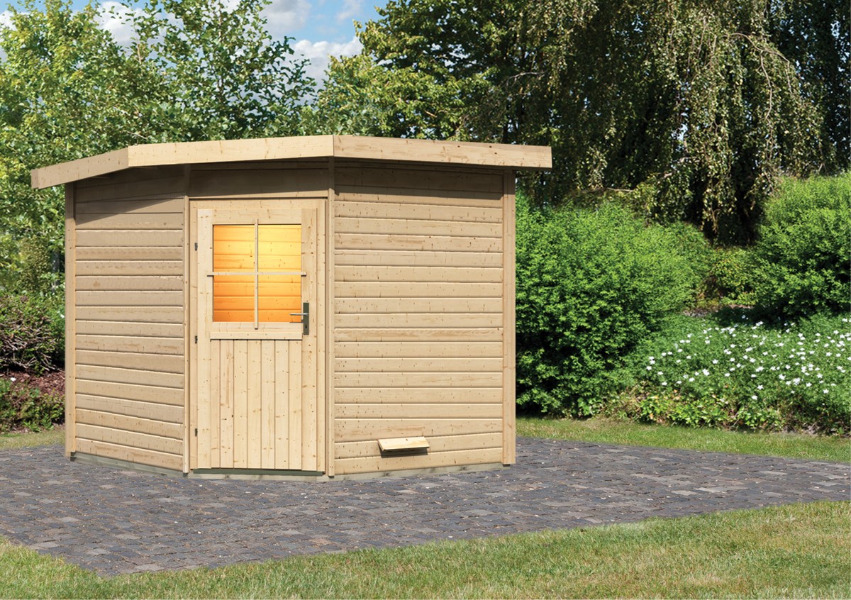 Karibu Saunahaus Hilda 231 x 231 cm, 38 mm WOODfeeling, naturbelassen|ohne Ofen