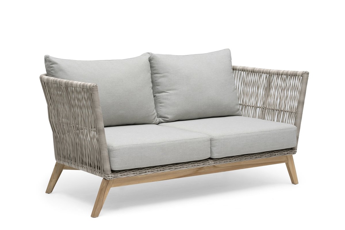 Himmelsnäs 2-Sitzer Sofa Teak/Polyrattan-Geflecht beige, inkl. Kissen