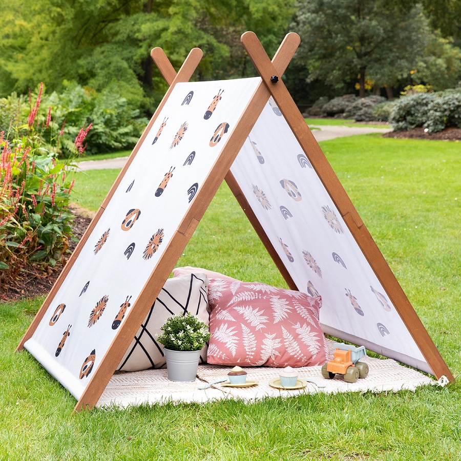 Holz-Sandkasten mit Zelt Safari Seeker, kakaobraun von MUDDY BUDDY® 