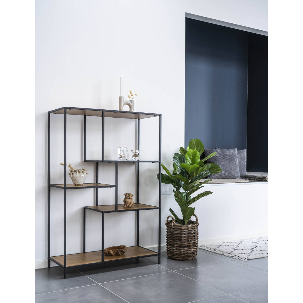 Metallregal - Vita, mit Holzfächern in Eichen-Optik 36x80x120 cm