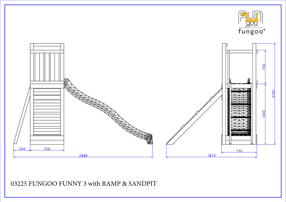 Fungoo Gartenspielplatz FUNNY 3 mit Rampe und Sandkasten, kdi